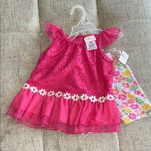 Pink Lace Kids Dress with Floral Accents